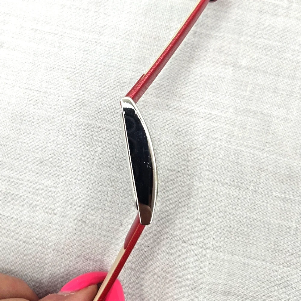 Nine‎ West Womens Watch Red Leather Strap Silver Rectangular Dial Needs Battery